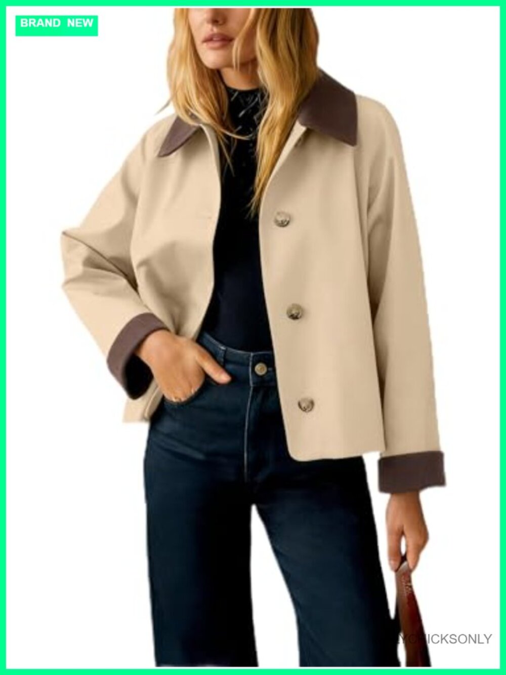 Cropped Trench Coat Corduroy Contrast Collar Button Down Women's Jacket